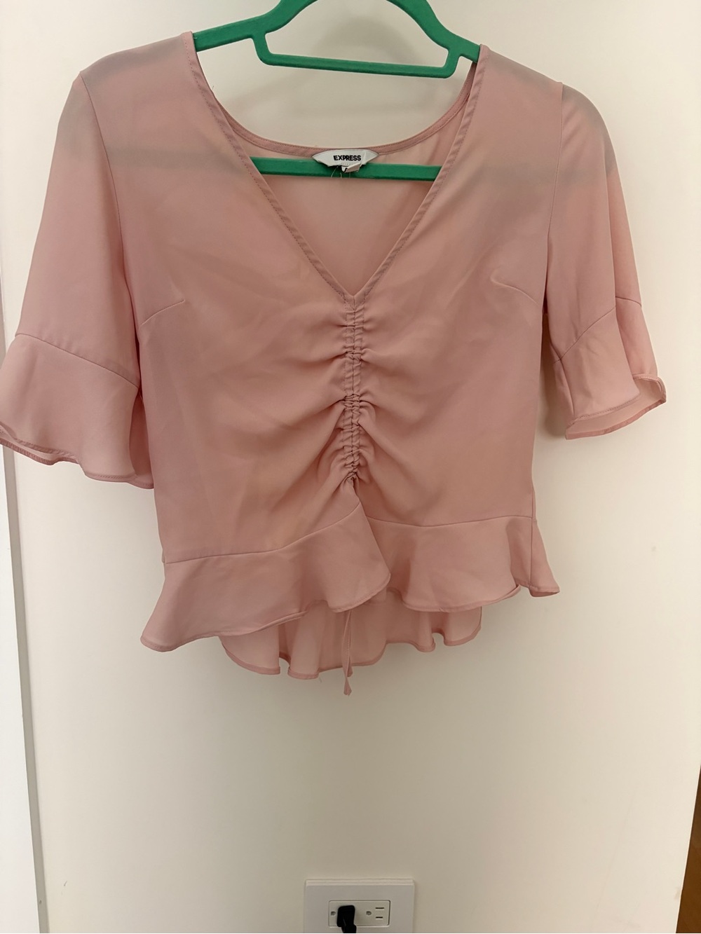 Express Blush Pink Ruffle Ruched V-Neck Top